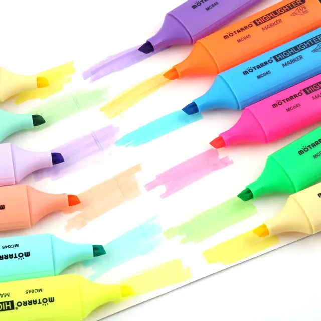 MOTARRO 12 pezzi pennarelli in scatola di PVC colori fluorescenti piccolo evidenziatore punta a scalpello design carino Kawaii per scrivere disegni graffiti 3