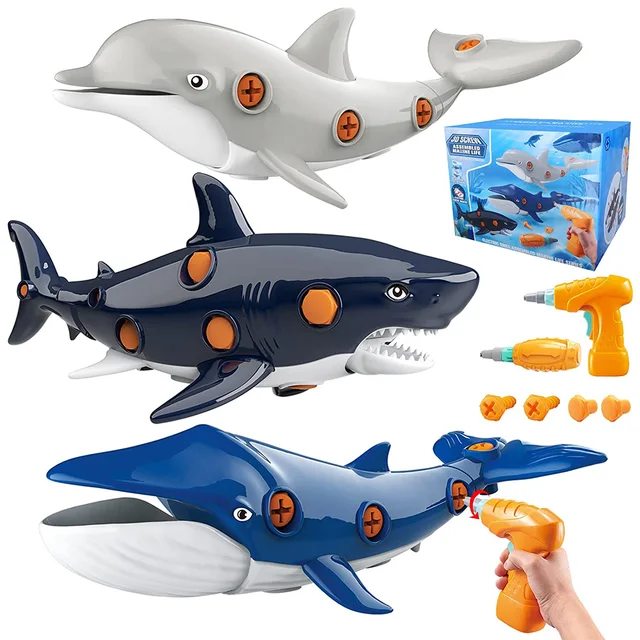 new Assemble Marine Animal Toy for Fine Motor Skills Take Apart Marine Animal Toy Educational Building Set with Electric Drill 2