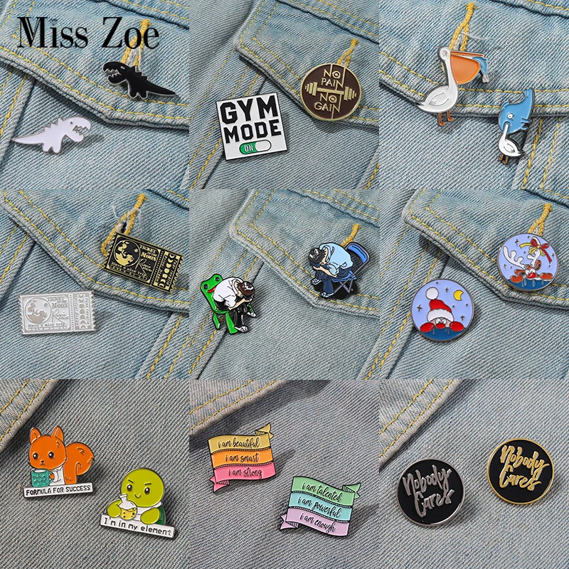 2 Pz/Set Fun Banner Smalto Pin Personalizzato Gatto Corgi Volpe Fungo Delfino Tigre Pinguino T-Rex Spilla Camicia Risvolto Distintivo Prezzo Incredibi