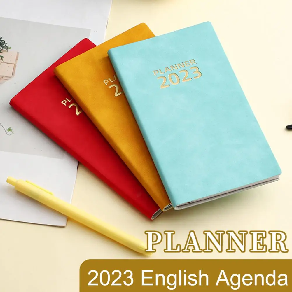 

64 Sheets English Content Thickened Page Ribbon Bookmark 2023 A6 Mini Notebook Agenda Pocket Calendar Notepad Office Supplies