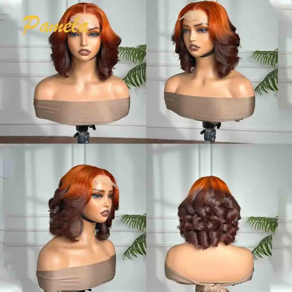 Ombre Blonde Loose Wave Lace Front Wig Reddish Brown Ginger Orange Color 13x4 HD Transparent Lace Front Human Hair Wig For Women