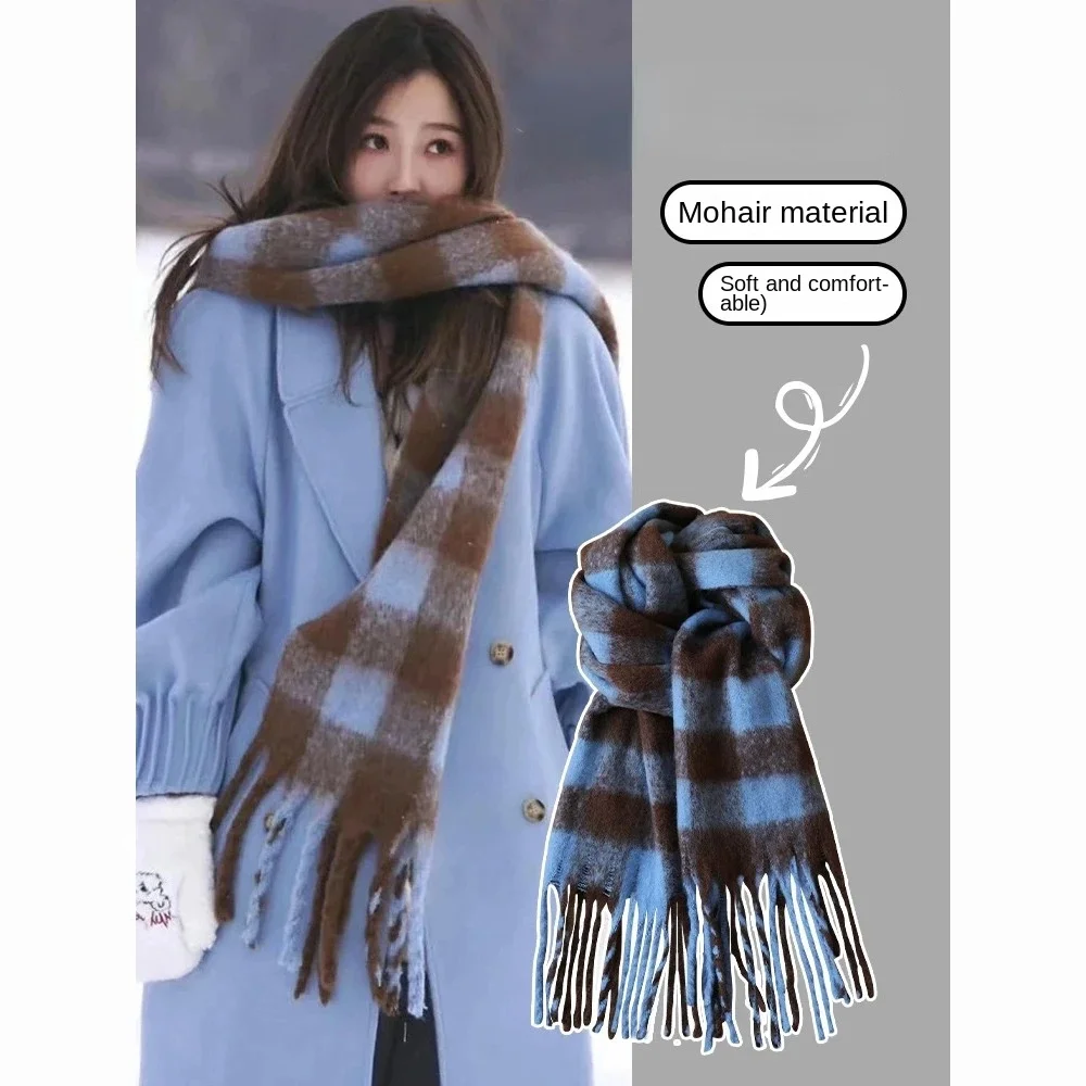 Winter Scarf Women Luxury Autumn Winter Cashmere Scarf Thickened Warm Shawl Classic Tassels Fluffy Scarf Solid Color Soft Shawl
