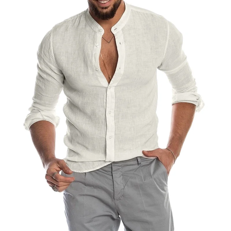 

Men's Standing Collar Long Sleeved Shirt Cardigan Korean Fashion Comfortable Business Social Shirts For Men Blouses