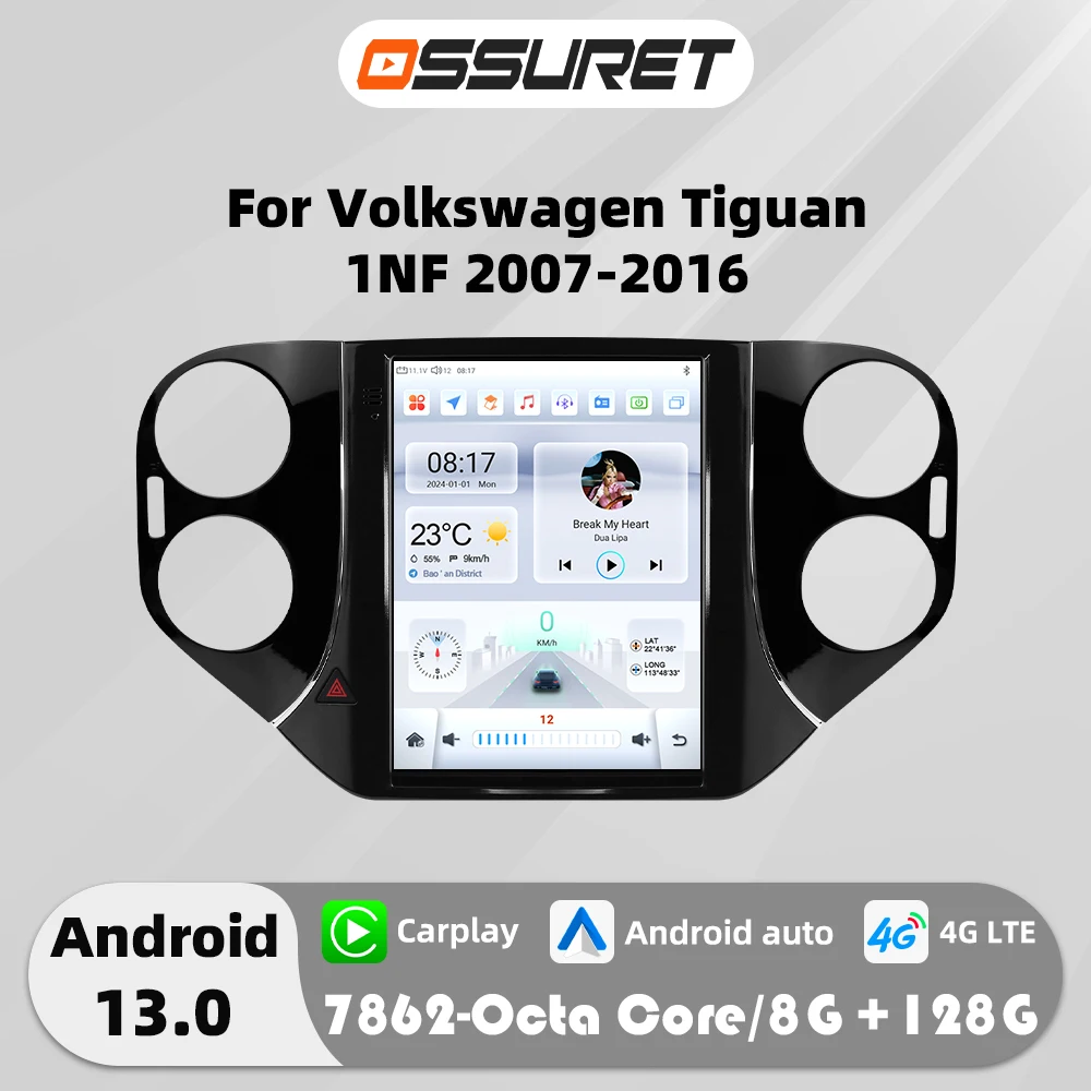 Autoradio Android 13 de 9.7 Pouces avec Navigation GPS, Lecteur de Limitation, Stéréo, 4G, Unité Centrale Carplay, pour VW Volkswagen Tiguan 1NF 2007-2016