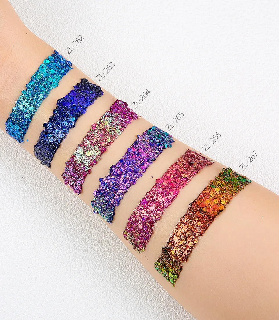 12 Color Holographic Sequin Gel Long Lasting Hair Eye Body Chunky Glitter Gel for Facial Makeup 2
