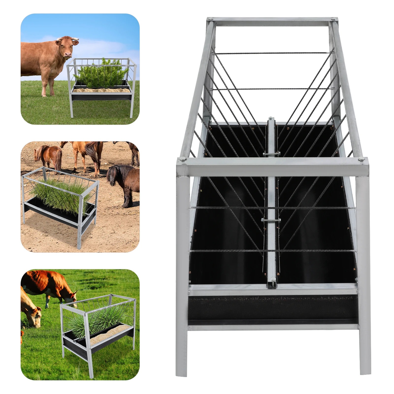 100*65*85cm Livestock Feed Trough 2 in 1 Grain Hay Iron Steel Feeder for Goats Sheep Large Capacity Feed Trough