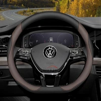 Leather Car Steering Wheel Cover for Volkswagen Tiguan T-cross Teramont Polo Jetta Caddy T-roc Tayron Crafter 2025 Accessories 3