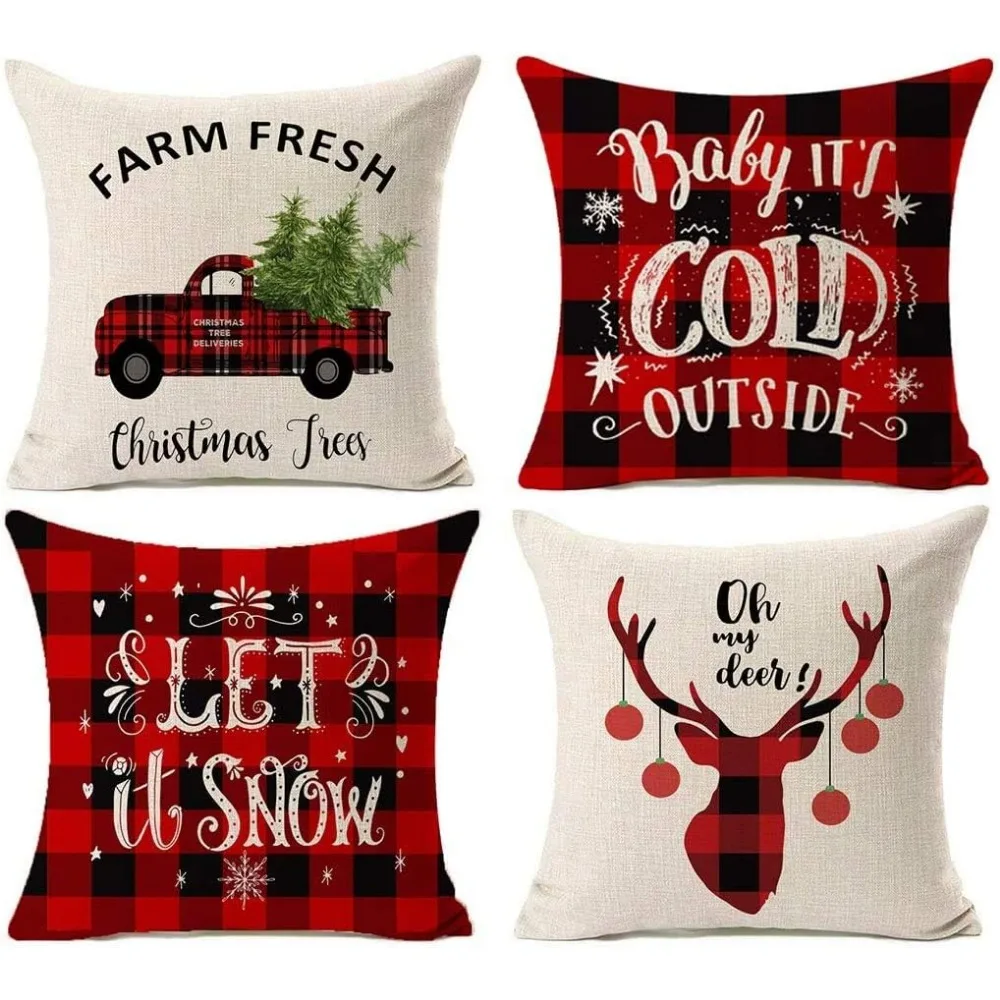 Christmas Pillow Covers 18x18 Set of 4 Throw Pillow Cover