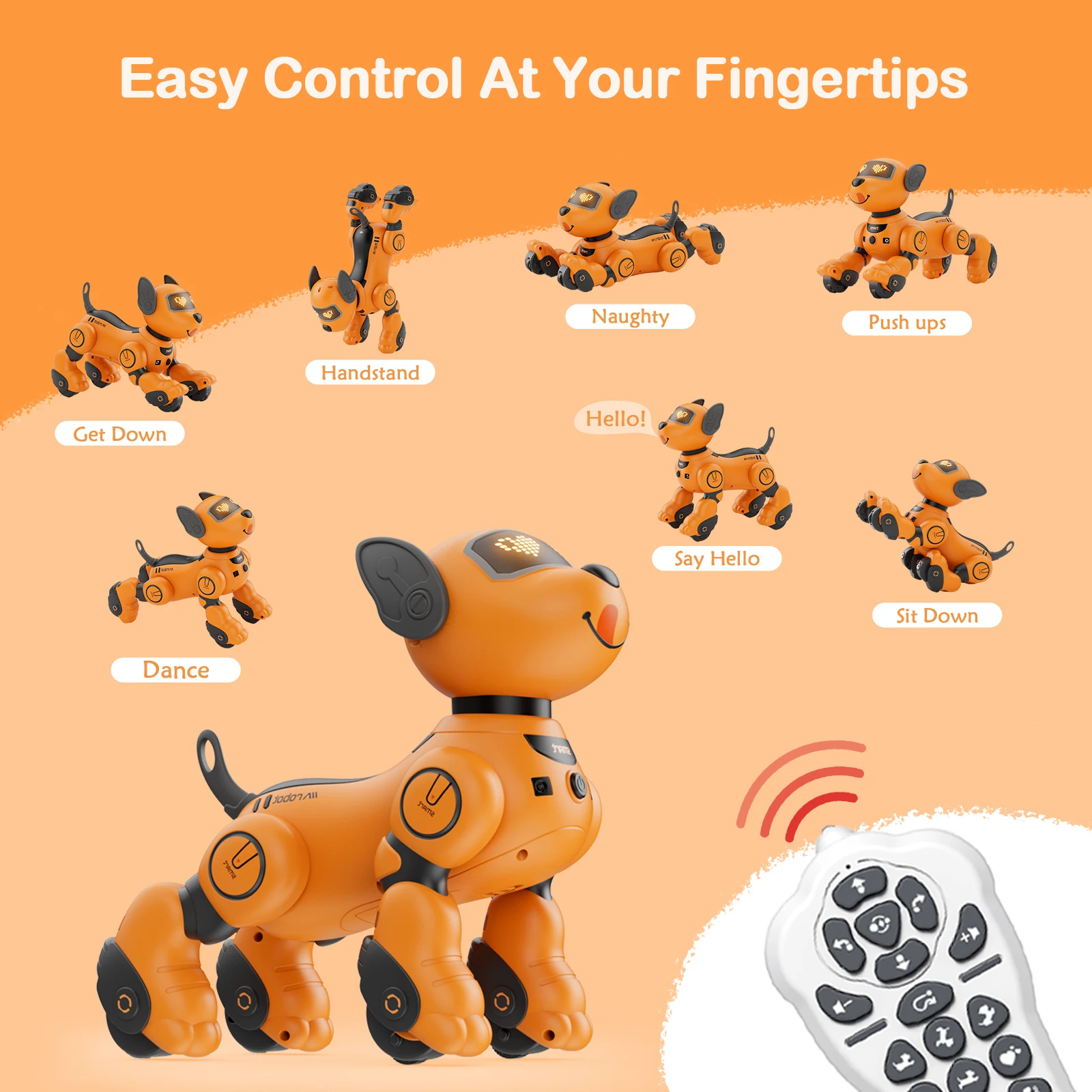 VATOS Robot Dog Toy for Kids Voice 2.4GHz Remote Control Robot Pet Touch Sensor 20+ Mode Puppy Toy for Kids Girls Orange 4