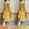 Summer plus Size Cotton Linen off Shoulder Midi Dress Loose Belly Covering Slimming Solid Color Yellow Camel White Dress