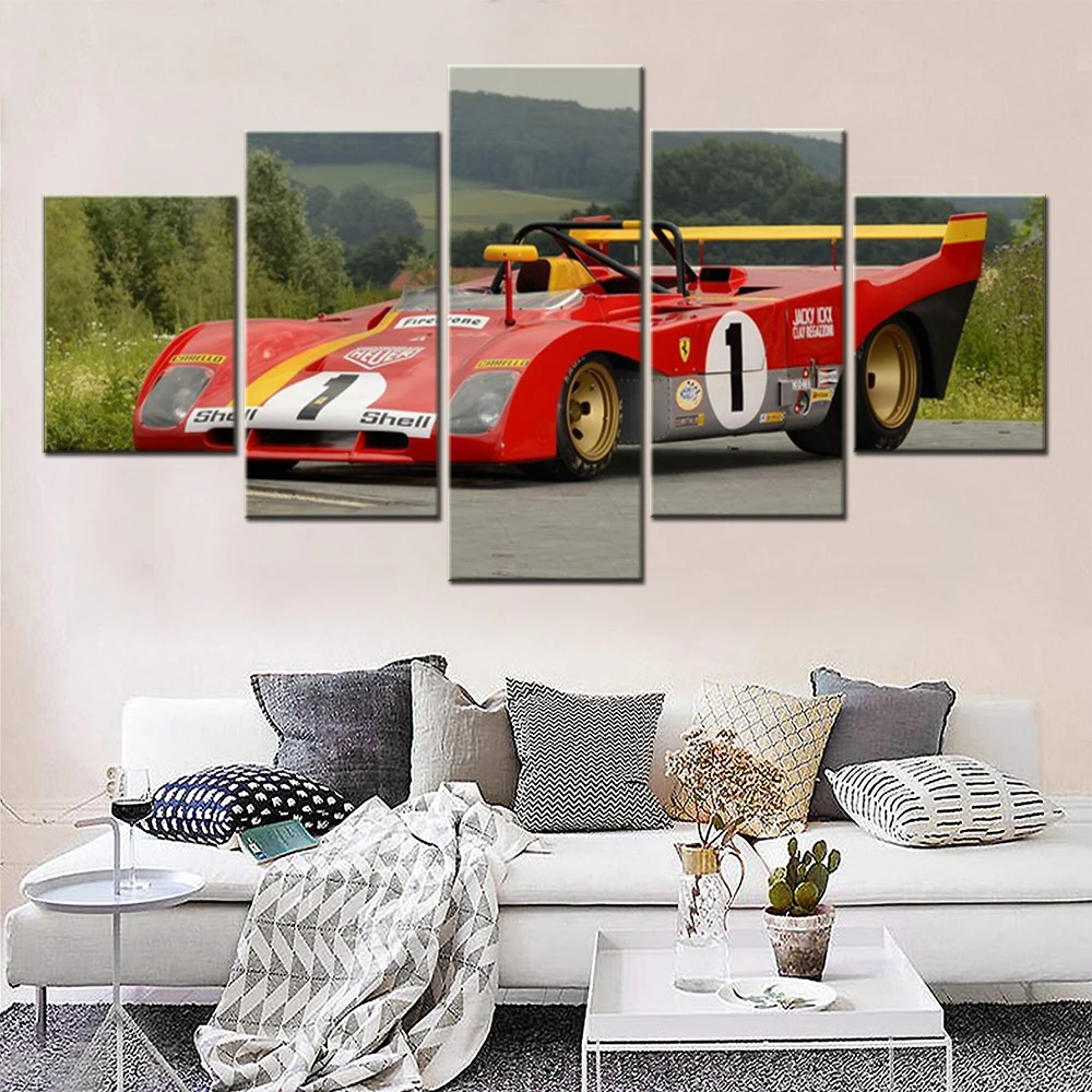 5 Pannelli Tela Wall Arts Poster Ferrari Retro Formula 1 Red Car Wallpaper Home Decor Soggiorno Immagine Stampa Camera Da Letto Murale
