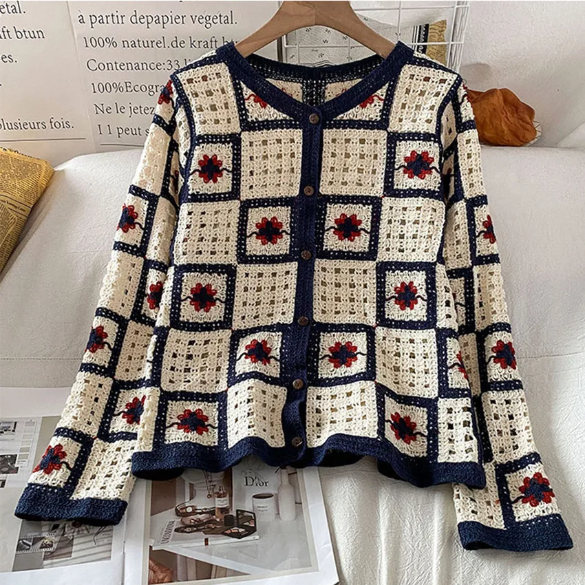 

Boho Clothing Coat Floral Embroidery Vintage Sweater Cardigan Women Knitted Cardigans Mujer Chic Fashion Knitwear Outwear