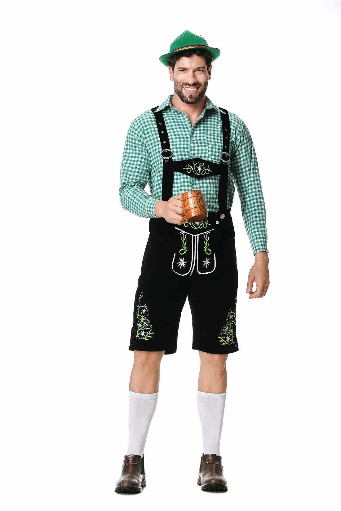 Ensemble Oktoberfest Homme 2 Pièces (Lederhosen Brodés Cuir + Chemise