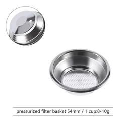 Precision Espresso Pressurized Filter Basket, Single/Double Cup Brewing Tool (54mm 1Cup Filter)