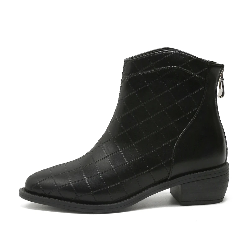 Women's Designer Brand Zipper Ankle Boots 2023 Autumn Winter New Fashion Pointed Toe Square Heels British Platform Shoes Pumps