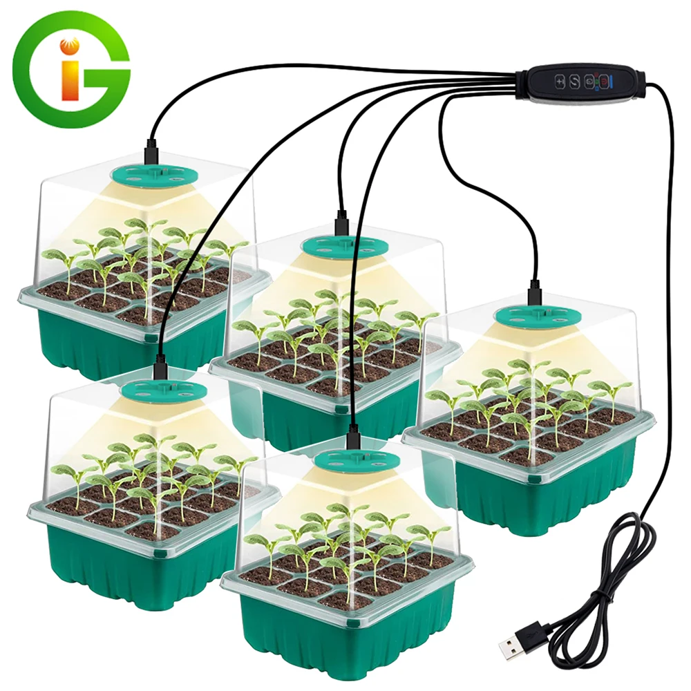 Plants Seed Starter Trays With Grow Light 12 Holes Per Tray For Home Plant Greenhouse
