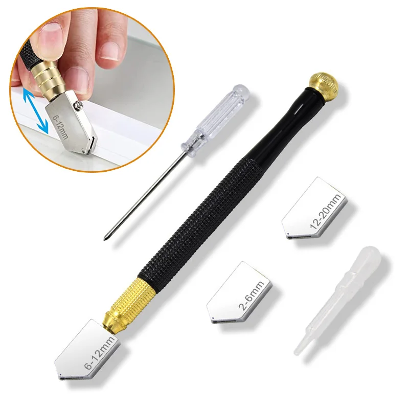 

5PCS/Set Handheld Glass Cutter Professional Glass Tile Mirror Cutting Tools Hand Tool with Oil Dropper Glass Cutter Set 2-20mm