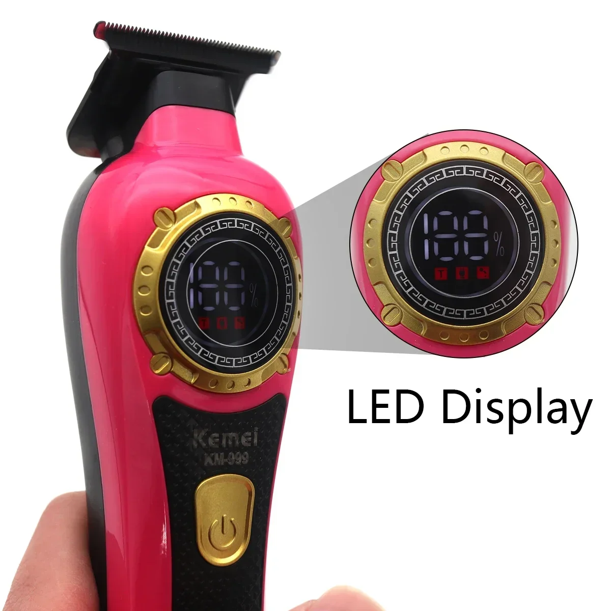 Beard Trimmer Kemei 999 Professional for Men DLC T-Blade Zero Gapped LED Display Cordless USB Hair Clipper Finishing Machine