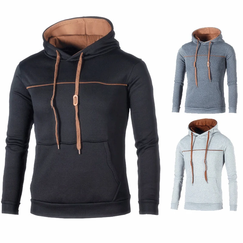 

2024 New Autumn and Winter New Edge Color Matching Men's Casual Hooded Pullover Sweater Loose Fitting Coat Sports Male Clothes