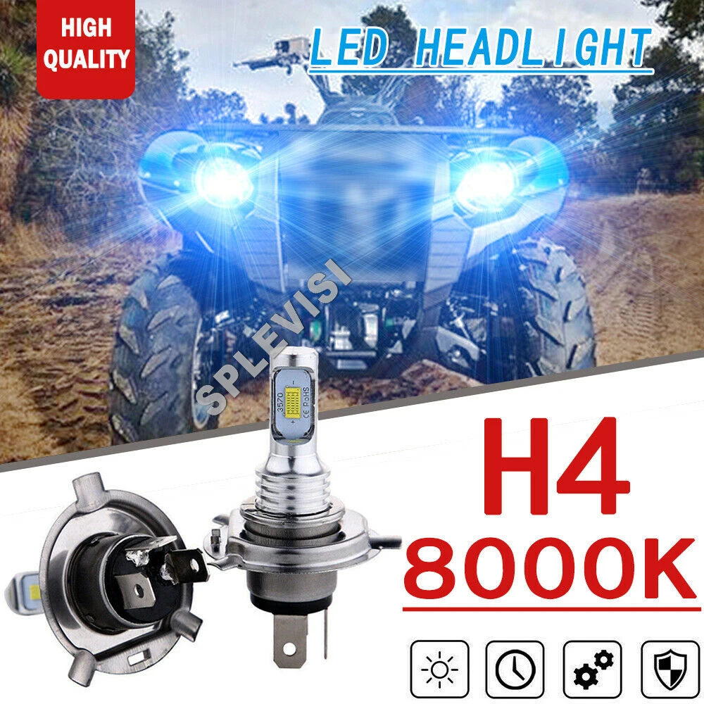 

2x 70W H4 9003 HB2 HS1 8000K Ice blue LED Headlight Bulbs Kit For 2007-2018 Yamaha Grizzly 300 550 700 ATV UTV