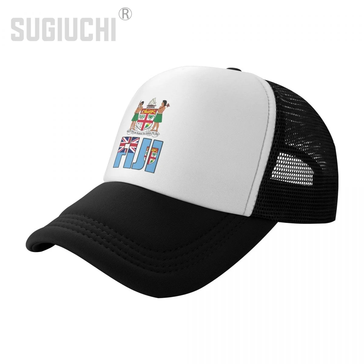 

Mesh Cap Hat Fiji Letter Flag Emblem Trucker Birthday Gift for Men Women born All the people Retro Baseball Caps Cool