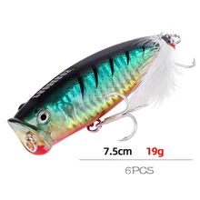 

Popper Fishing Lures 7.5cm 19g Top Water Long Casting Wobblers Artificial Hard Bait for Bass Pike Pesca Boxed with Accessories