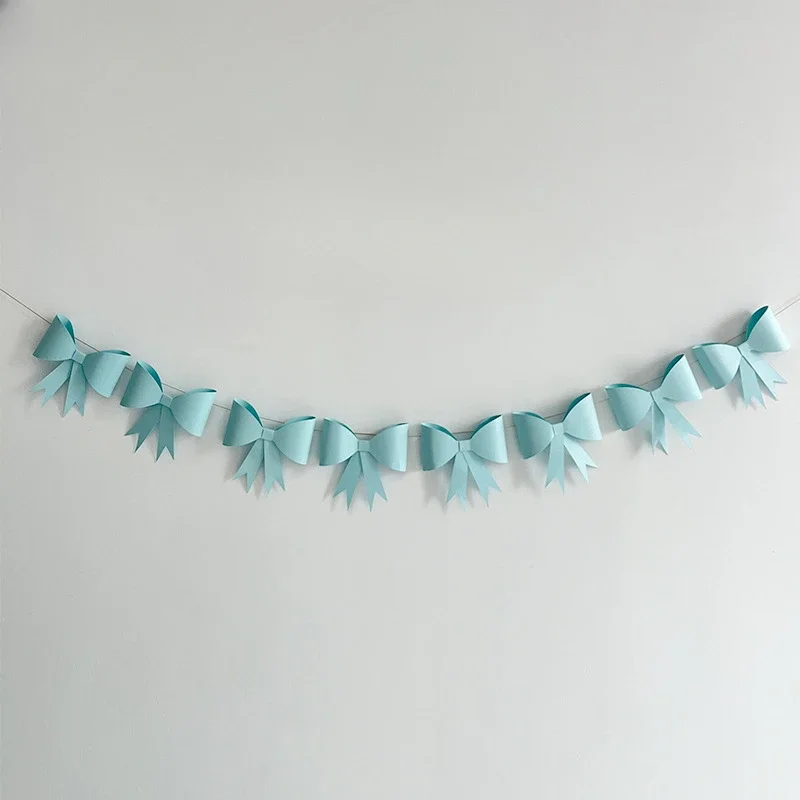 Creative Children's Birthday Party Atmosphere Decoration Paper Bow Pulling Flower Macaron Color Cute Arrangement Flag Banner
