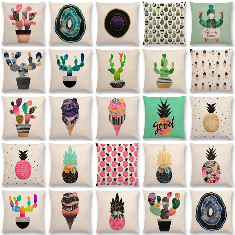 

Lovely Cactus Pretty Pineapple Colourful Ice Cream Precious Agate Prints Car Cushion Cover Sofa Throw Pillow Case coussin canapé