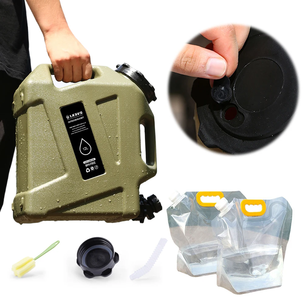 Car Water Bucket 11L/12L Outdoor Camping Water Bin Bag Large Capacity Portable Container with Detachable Faucet No Leakage