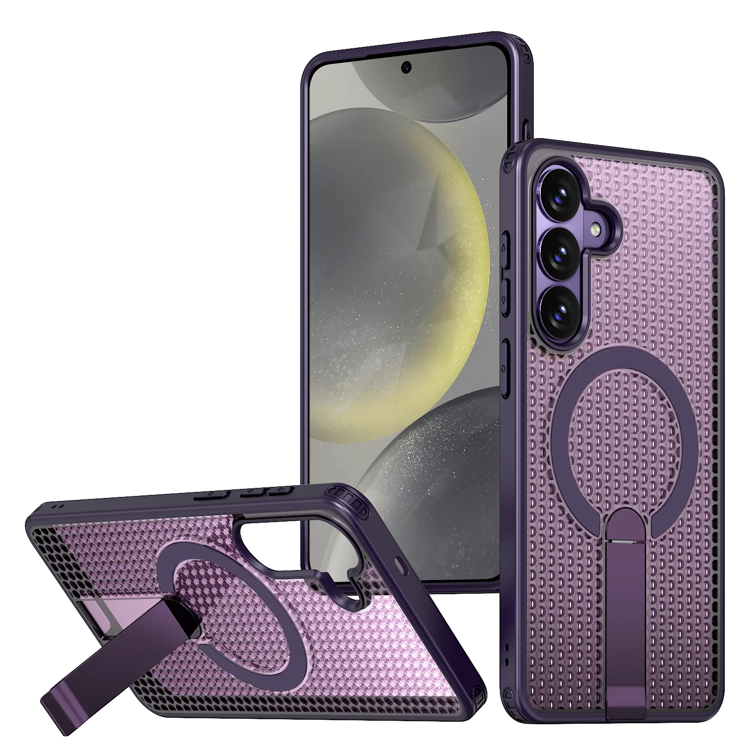 Magnetic Bracket Shockproof Rugged Phone Case with Heat Dissipation