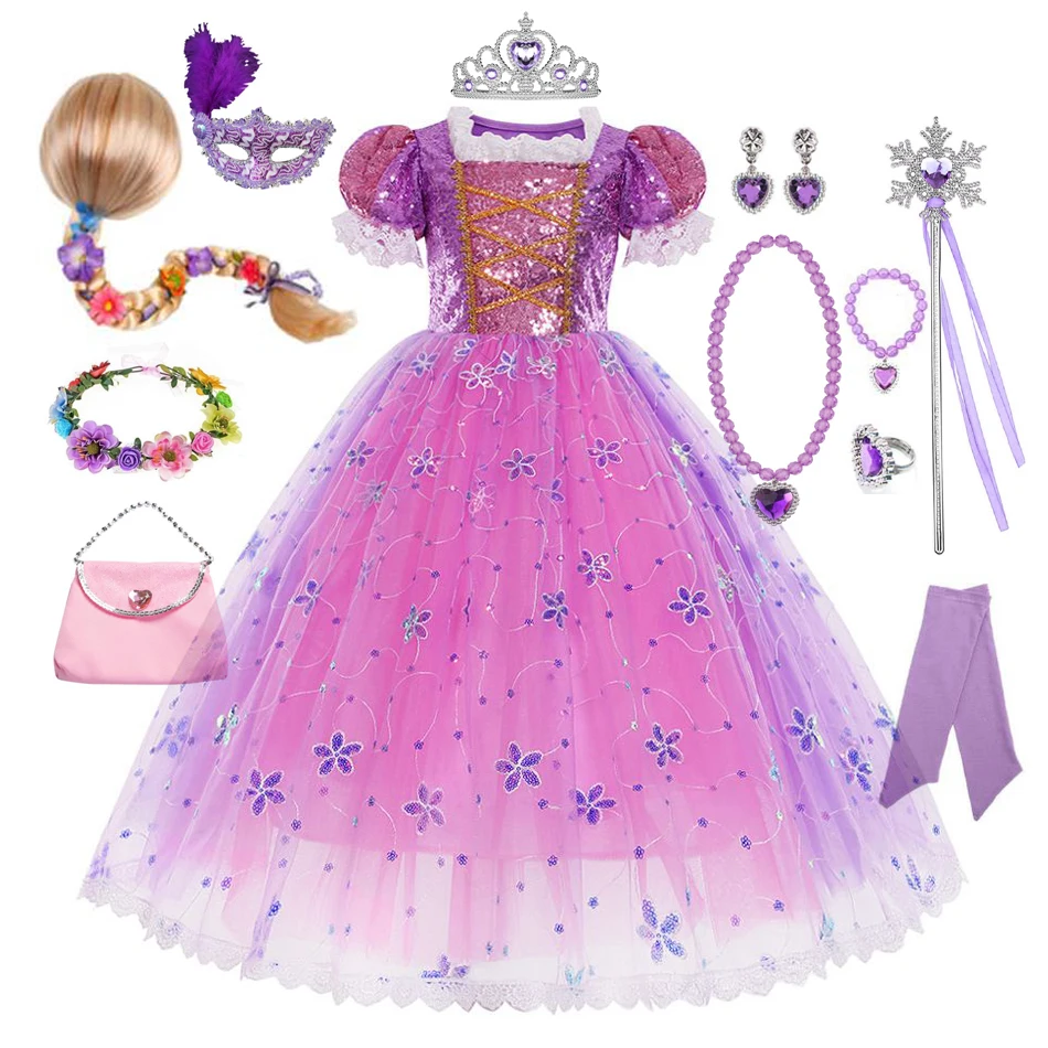 Rapunzel Dress Little Girls Clothes Birthday Party Aggrovigliato Carnival Christmas Cosplay Princess Costume Evening Dress