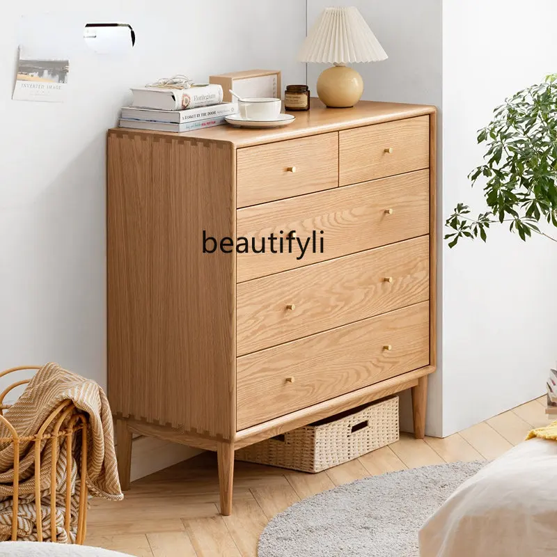 

Solid Wood Chest of Drawers Furniture Simple Log Chest of Drawer Oak Five-Bucket Cabinet Nordic Bedroom Locker furniture