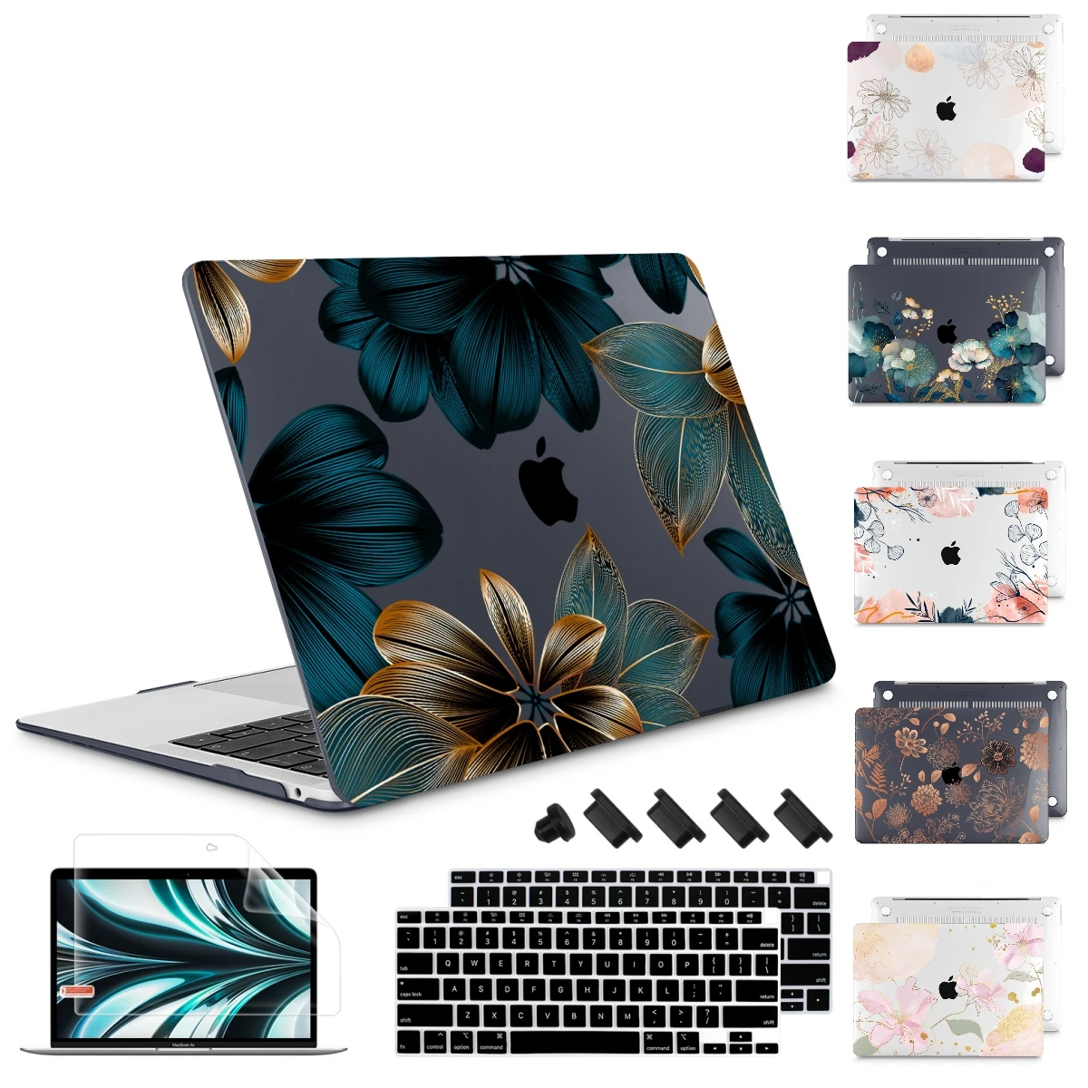 Estojo Rígido com Flores de Lírios Dourados Estojo Rígido para Macbook Pro Air 15 m2 m3 2023 Pro 14 16 A2992 A2991 A2779 A2780 Air 13.6 A2681 A2337 m1