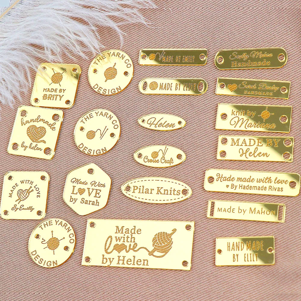 50pcs Personalized Hand Made Clothes Labels Tags Engraved Acrylic Clothing Tags  Handmade DIY Bags Sewing Garment Accessories