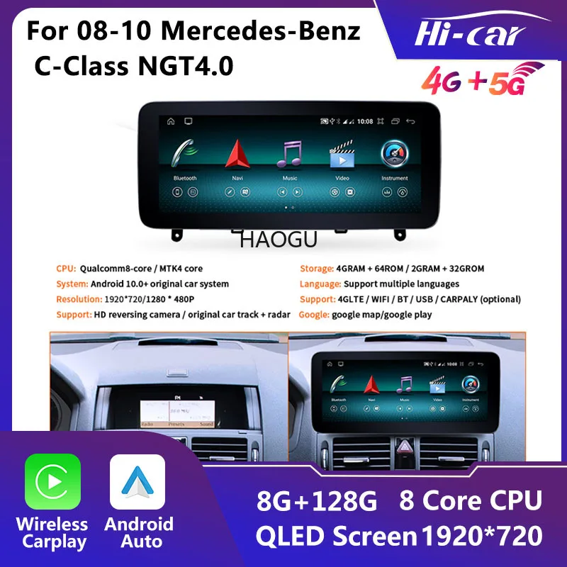 

Оригинальная автомобильная навигация HiCar Mercedes-Benz Android для 08-10 C-Class NGT4.0 Carplay DSP Android, автомобильное беспроводное автомобильное радио