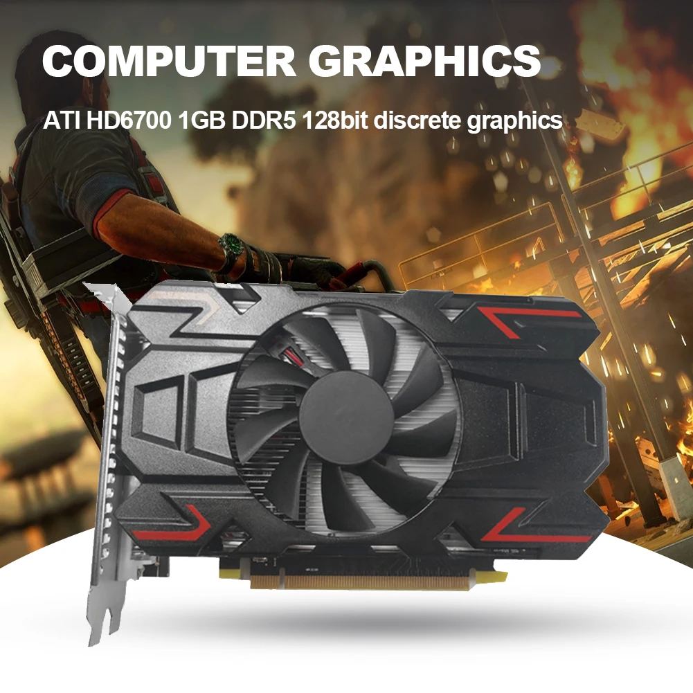 Graphics Card HD6700 Memory Card  ATI 1024M 1GB DDR5 128bit PCIe 2.0 HDMI-Compatible Desktop Vedio Card PC Radeon game With Fan