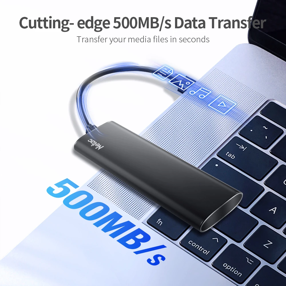 Netac 1TB 외장 하드 드라이브 250G 500G 2TB 휴대용 SSD 550MB/s HDD 솔리드 스테이트 드라이브 타입-C 외장 하드 디스크 (노트북용)