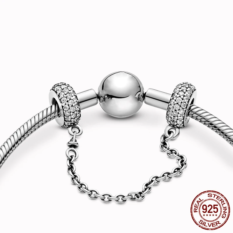 925 Sterling Silver Safety Chain Bead Charms Fit Original Pandora Bracelet DIY Attachment Clip Heart Star Jewelry Gift For Women beads charms charm jewelry sterling silver jewelry charm bead sterling silver beads beads jewelry silver charm bead sterling silver beads charm