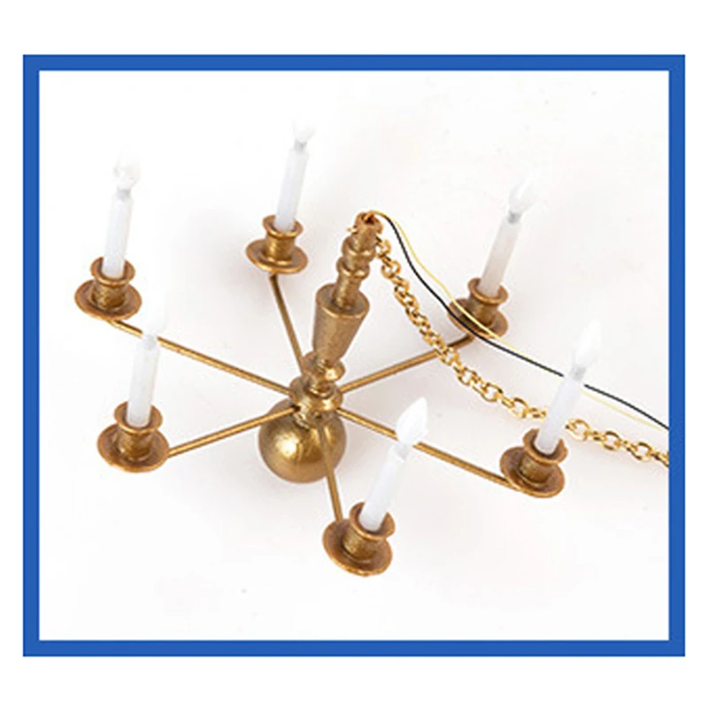 Dollhouse Furniture Kid's Realistic Chandelier Light Preschool Pretend Play Sand Table Toy Scaled Model LED Ceiling Lamp 4