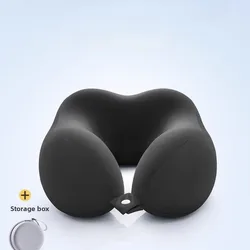 Plush U - Shaped Neck Pillow with Carry Bag - Perfect for Relaxation and Travel (Black)