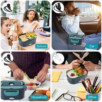 Boîte à déjeuner électrique 2 en 1, chauffe-aliments portable anti-fuite, boîte à déjeuner bento micro-ondes 1.5/2/2.5 L avec récipient en acier inoxydable 2