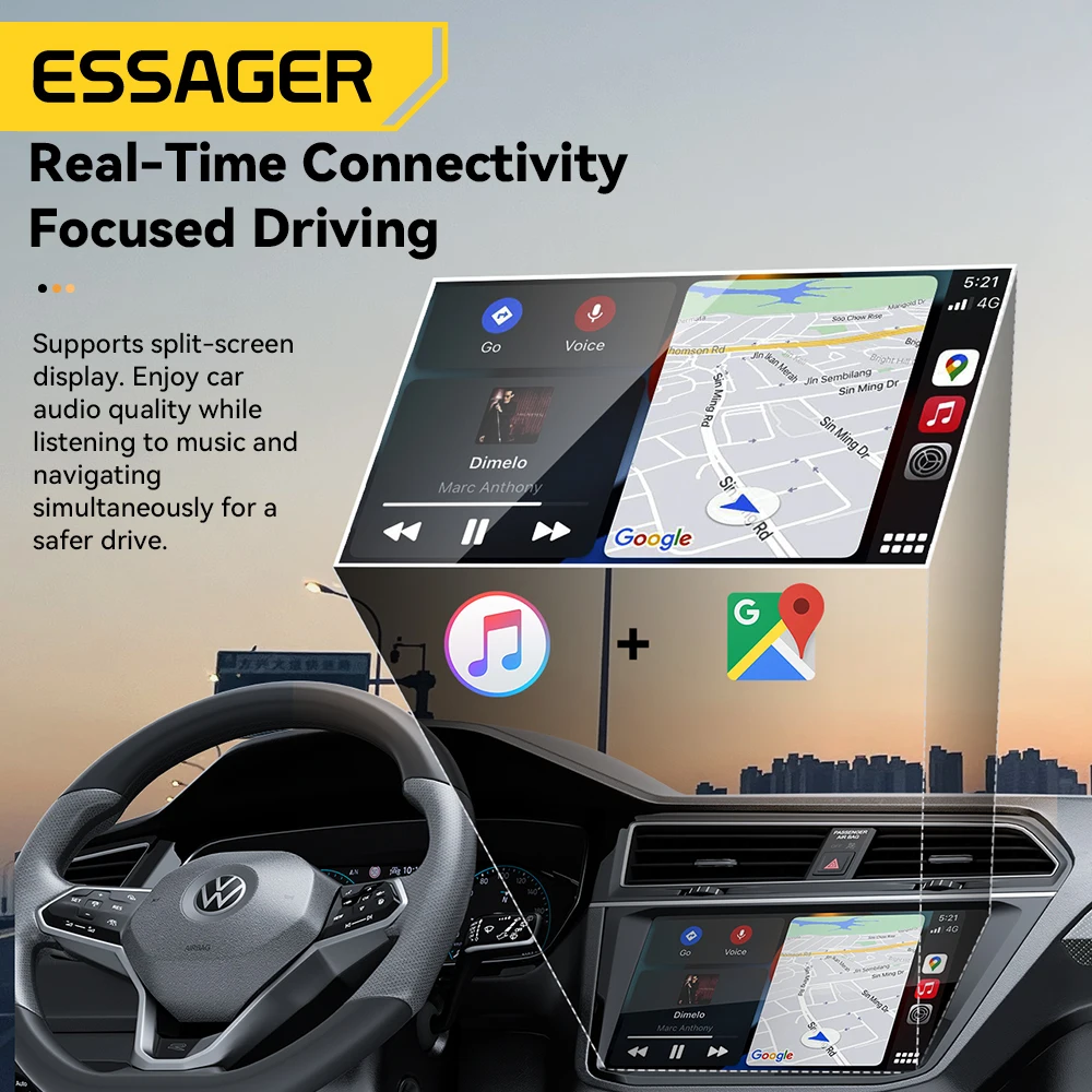 Essager Wireless CarPlay Adapter for iPhone Wired to Wireless Carplay For Car Stereo With USB Plug Connection Auto Adapter