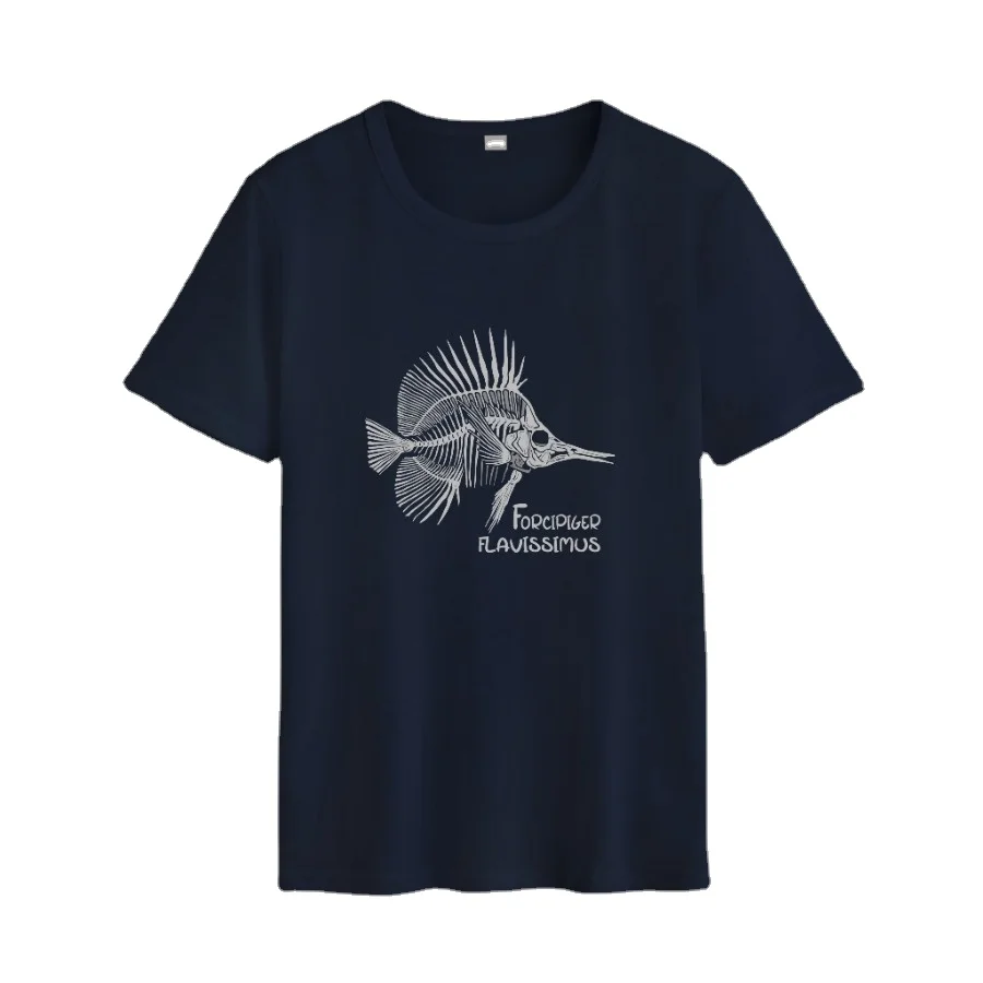 

Marine Aquatic Fish Forcipiger Flavissimus Skeleton Printed T-Shirt. Summer Cotton O-Neck Short Sleeve Mens T Shirt New S-3XL