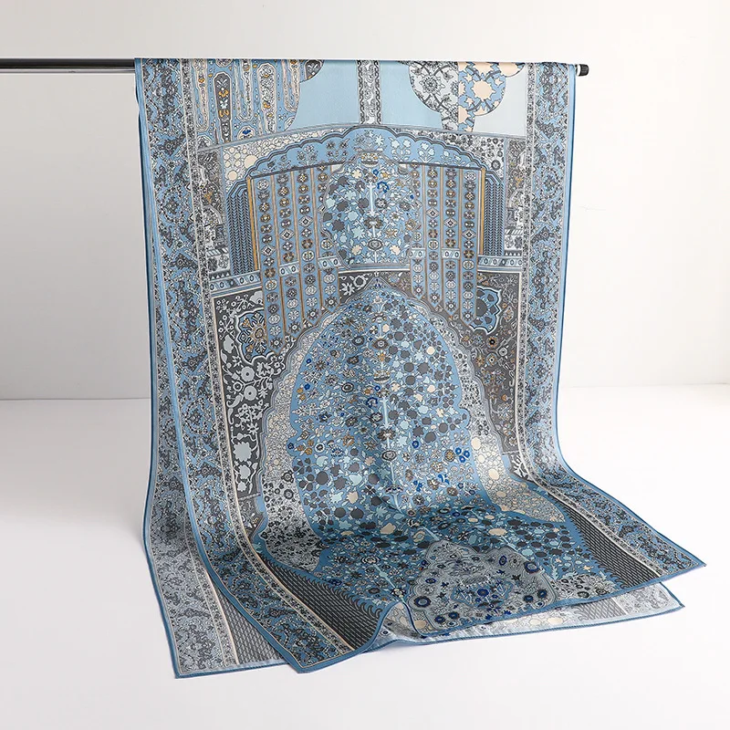 Bufanda Cuadrada Rusa De 135x135cm Para Mujer, Chal De Lujo Con Tampado Floral, Pañuelo étnico