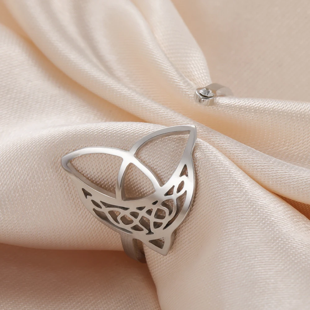 Dawapara Triquetra Filigran Halbmond-Ring Verstellbarer Dreifaltigkeitsknoten Glückssymbol Edelstahl Ehering Schmuck – Detail 10