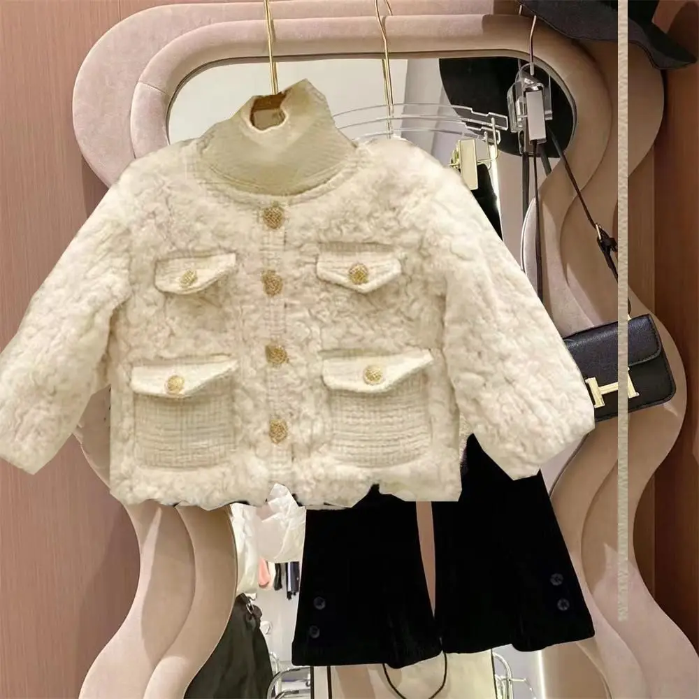 

2023 New Fashion Girl Solid Color Coat Winter Warm Coat Thick Fur Fashion Winter Girl Baby Princess Sweet Coat