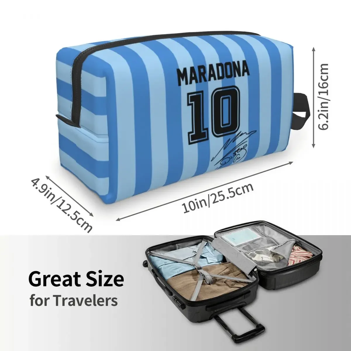 Fashion Argentina Soccer Legend D10s Diego Maradona Travel Toiletry Bag Women Cosmetic Makeup Organizer Beauty Storage Dopp Kit 4