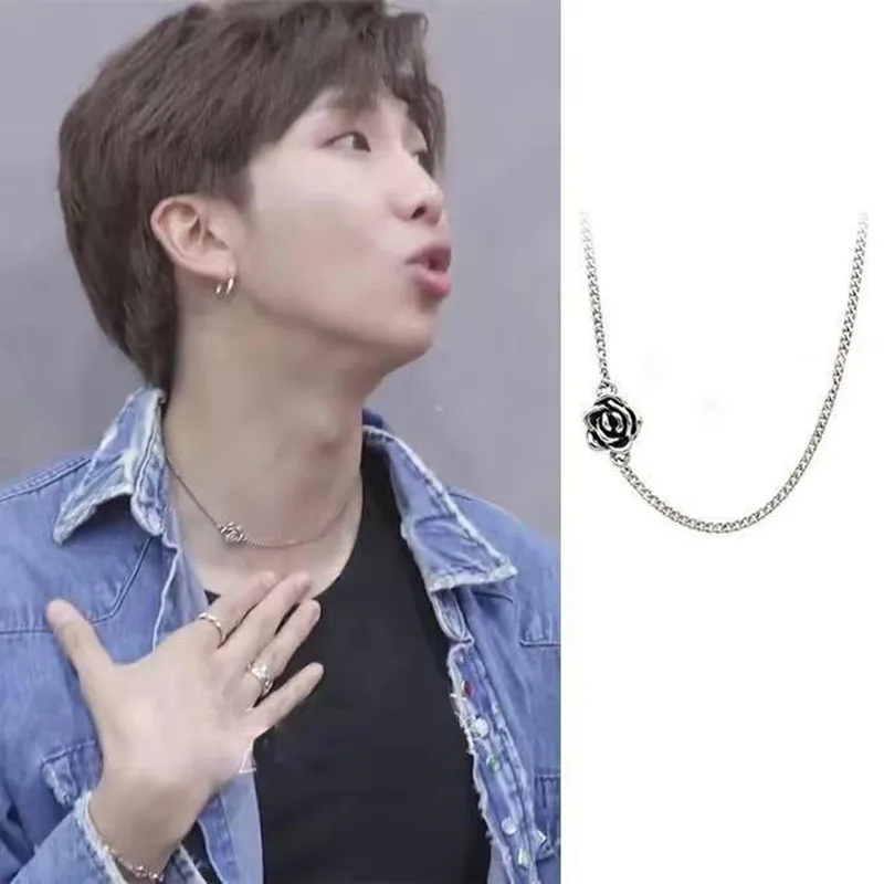 

2022 Korean Wave Summer New RM Rose Necklace Clavicle Chain KPOP Celebrity Accessories INS Wind Retro Trend Jewelry Gift