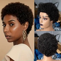 Perruques brésiliennes courtes coupe lutin pour femmes noires cheveux humains Afro crépus bouclés perruque africaine bouclée pleine Machine faite perruque 1