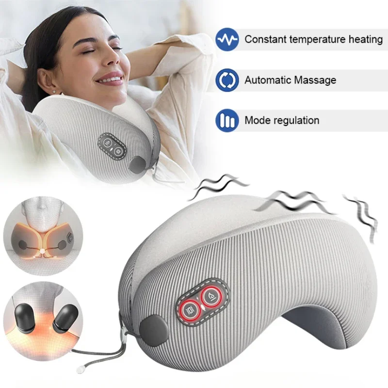 U Shaped Neck Massage Pillow Electric Heating Cervical Spine Traction Massager Shoulder Muscle Massager Travel Sleeping Pillow массажная подушка с подогревом xiaomi 8h hot compression massage sleeping pillow zd2 pro